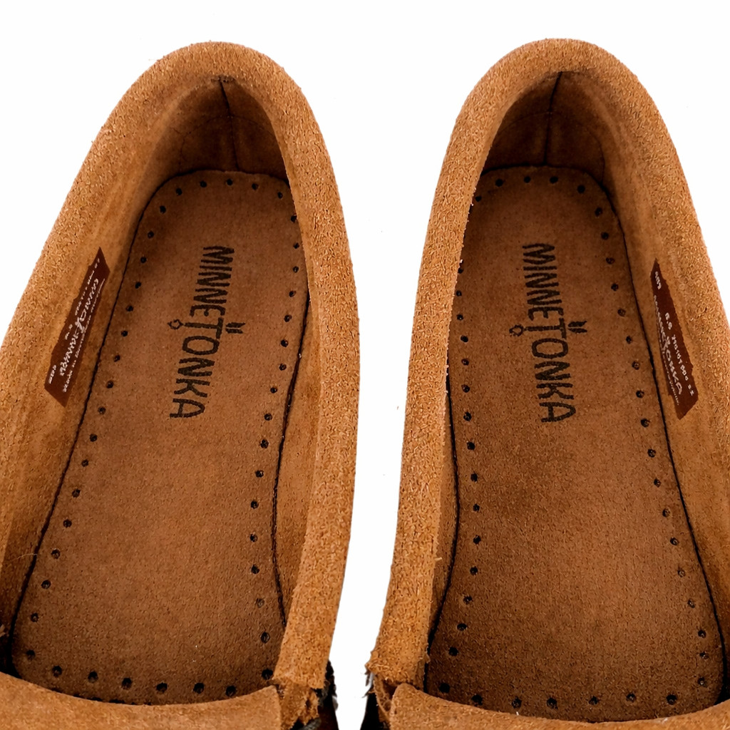 Minnetonka Moccasins Womens 8.5 Brown Suede Kilty Fringe Driving Loafer Shoes