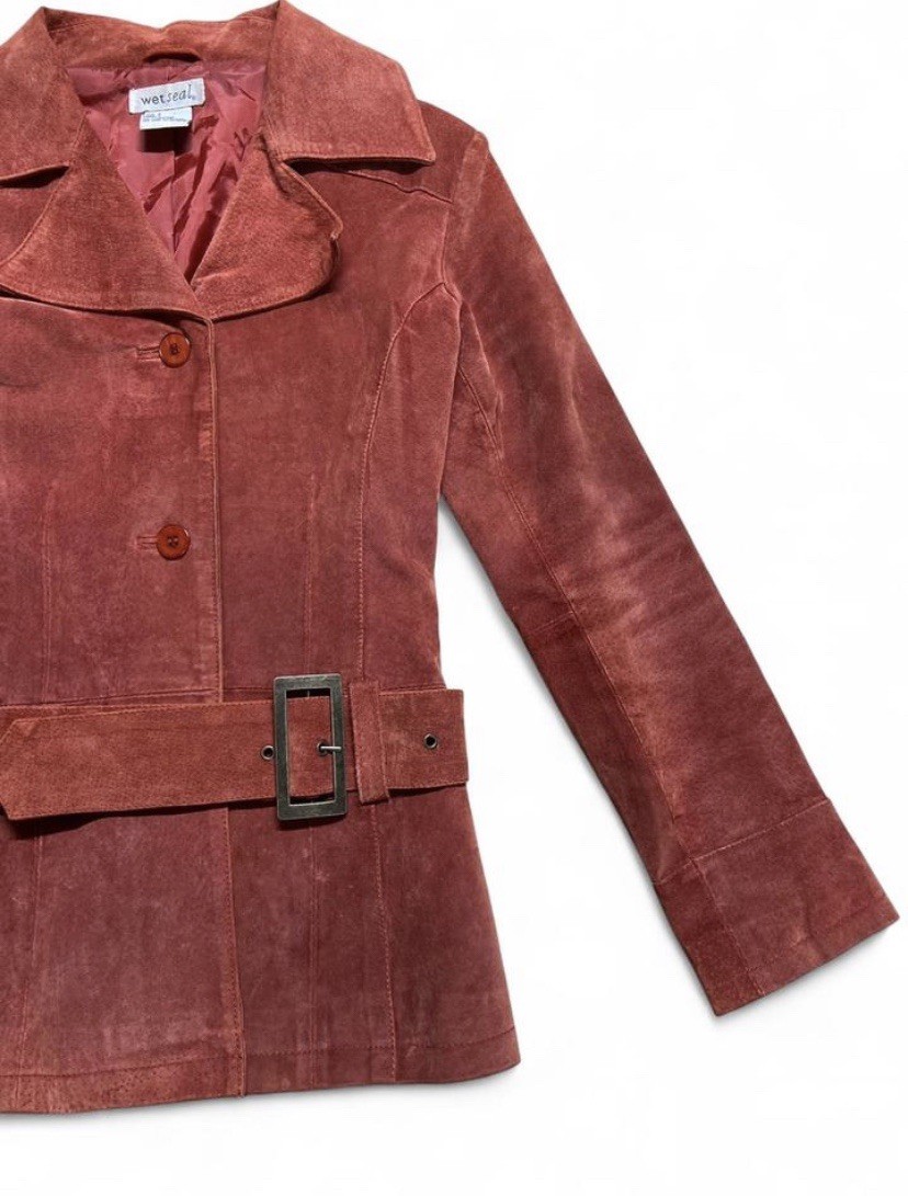 Vintage Wet Seal Red Suede Jacket – Belt & Pocket Details – Size S