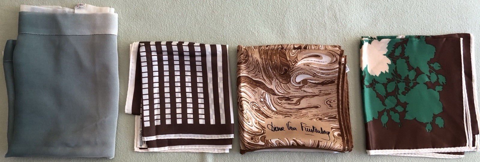 Four Vintage Scarves Vera, Echo, Diane Von Furstenburg Silk, Acetate, Silk Blend