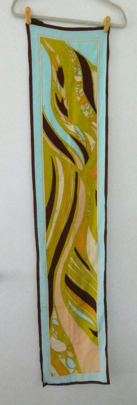 Emilio Pucci Vintage Silk Scarf Oblong Green Blue Brown 59×12.75″