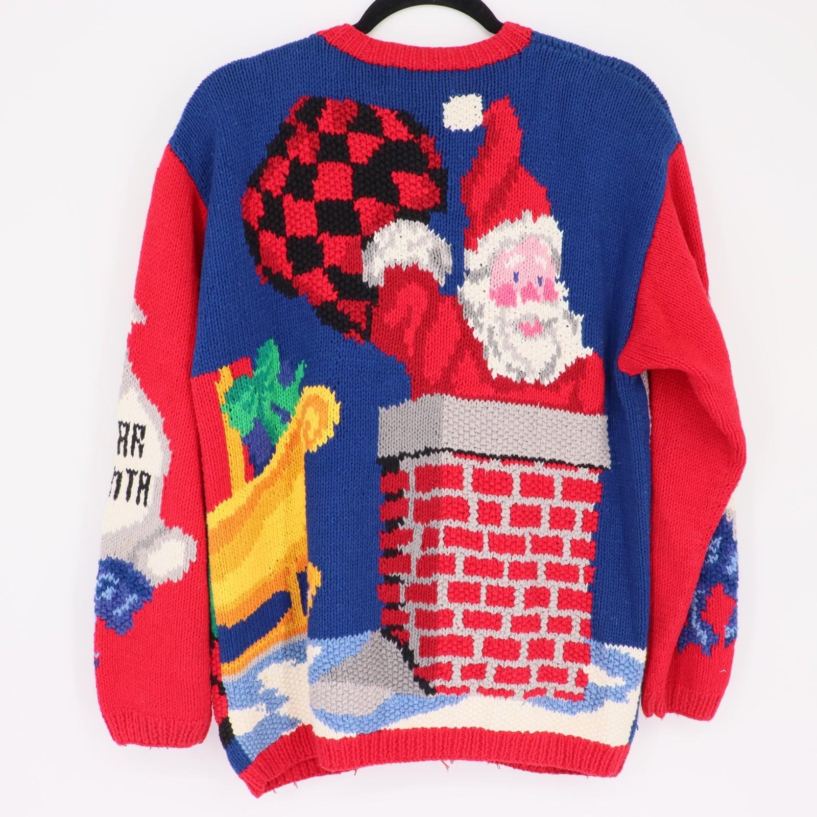 Alexandra Bartlett Vintage Ugly Christmas Sweater Cardigan Santa Bell Buttons S