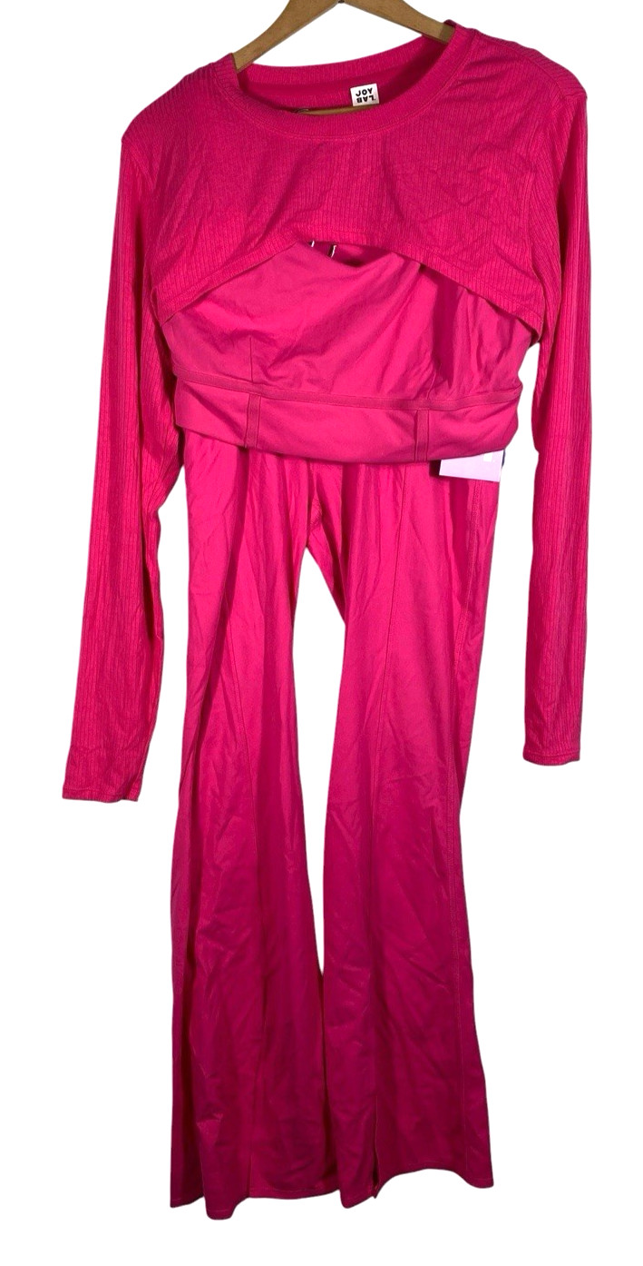 Joy Lab Activewear Set Size L XL Pink Crop Bolero Sports Bra Leggings Flare NEW