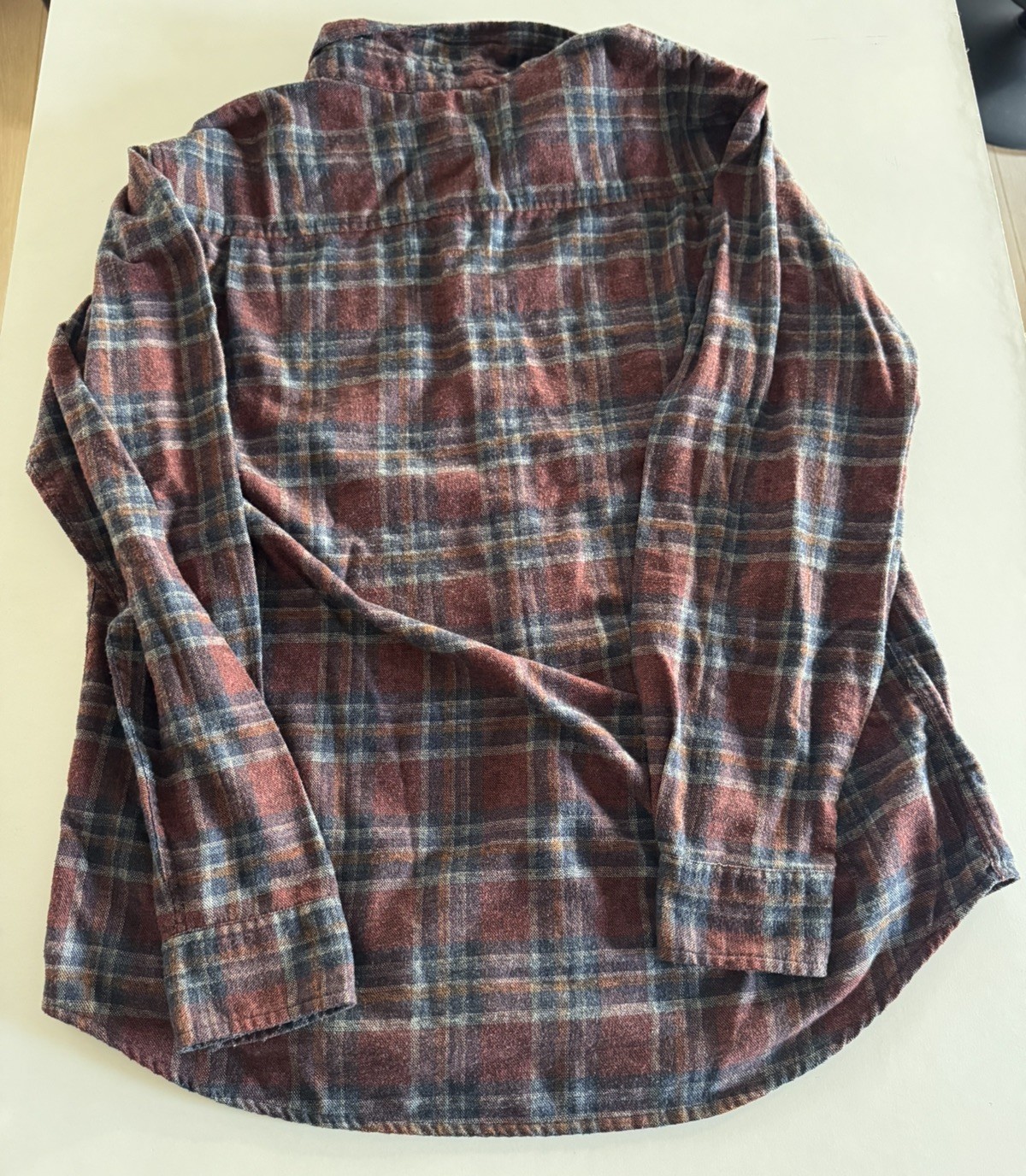 Weatherproof Vintage Men’s XL Flannel Shirt Burgundy Blue Plaid Button Down
