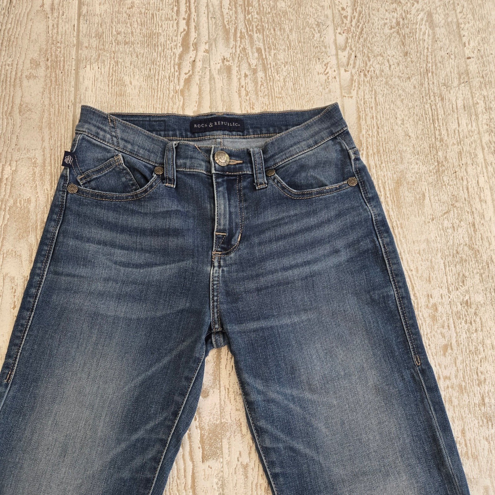 Rock & Republic Beijing Y2K Indigo Skinny Jeans Dark Wash Embroidered Size 2