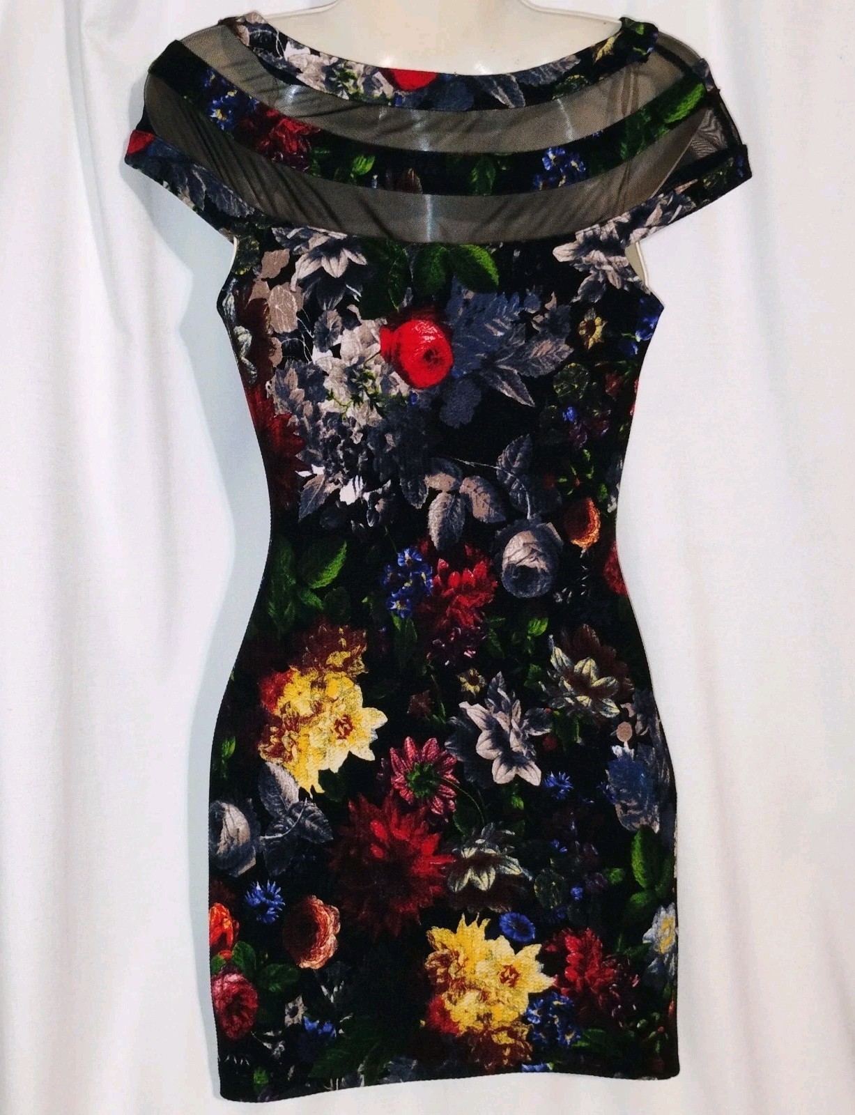 SABORA Bodycon BIack Floral Mini Dress Size S