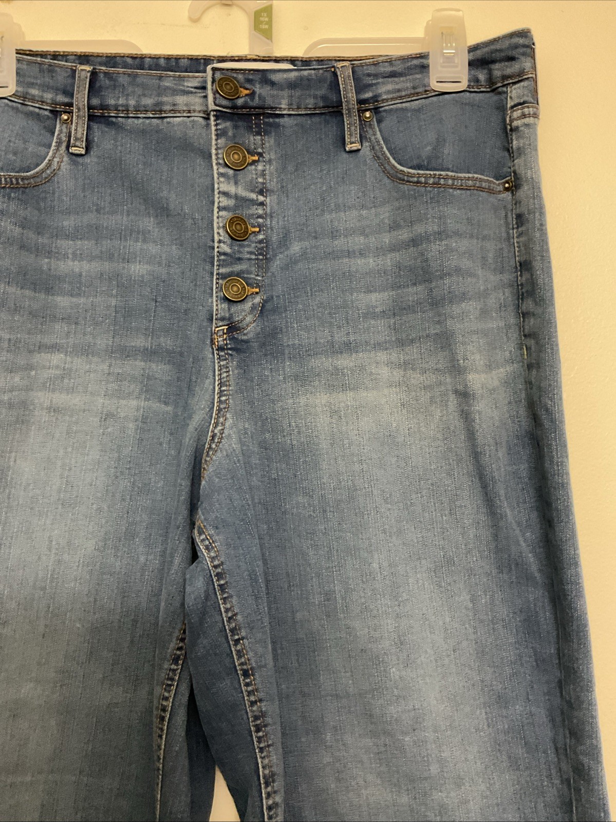 Skinnygirl Women’s Light Blue Wide Leg Crop HighRise Stretch Denim Jeans 32/14