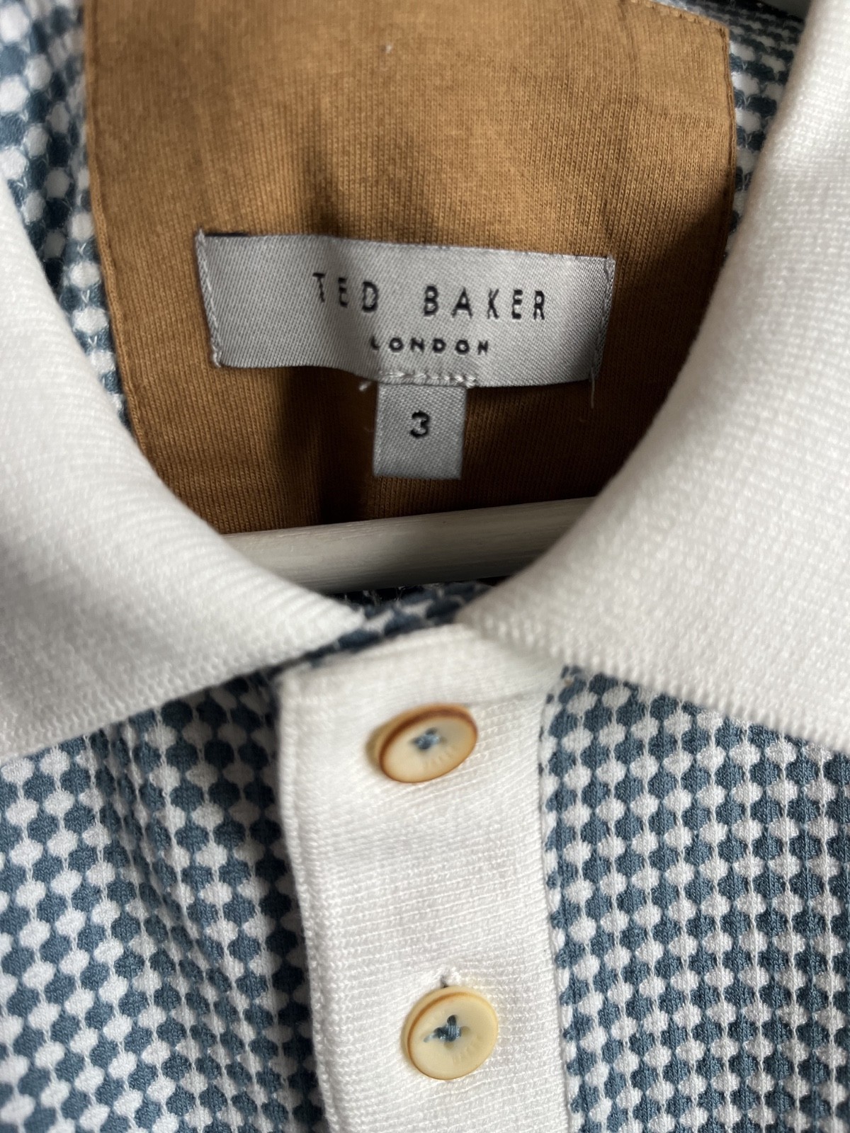 Ted Baker Textured Turquoise and White Polo Shirt Medium (3)