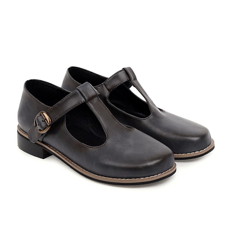Women’s Mary Janes T-Strap Pumps Shoes Oxfords Flats Oversize Round Toe Fashion