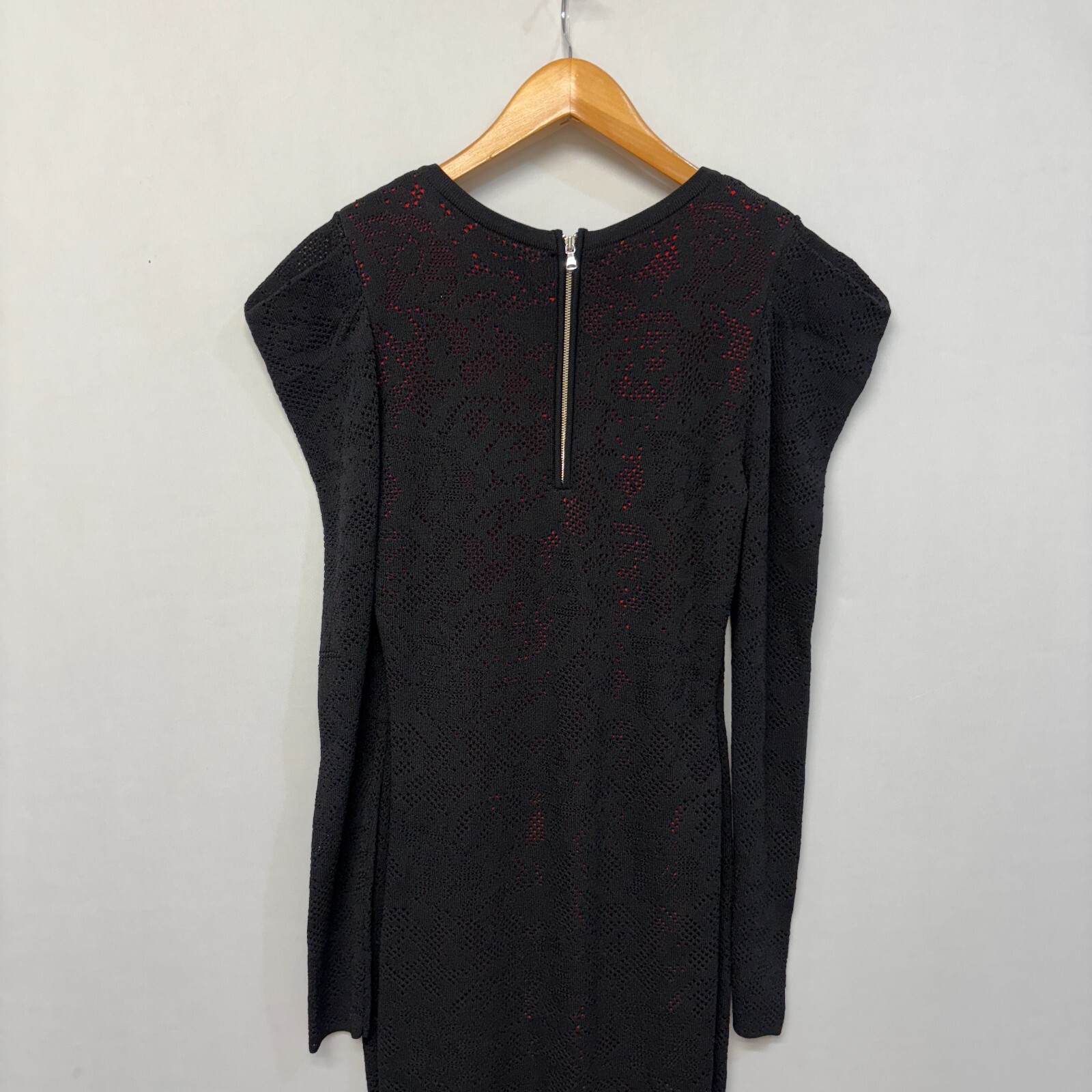 Milly Pointelle Lace Long-Sleeve Draped-Shoulder Cocktail Dress Medium C002 -23