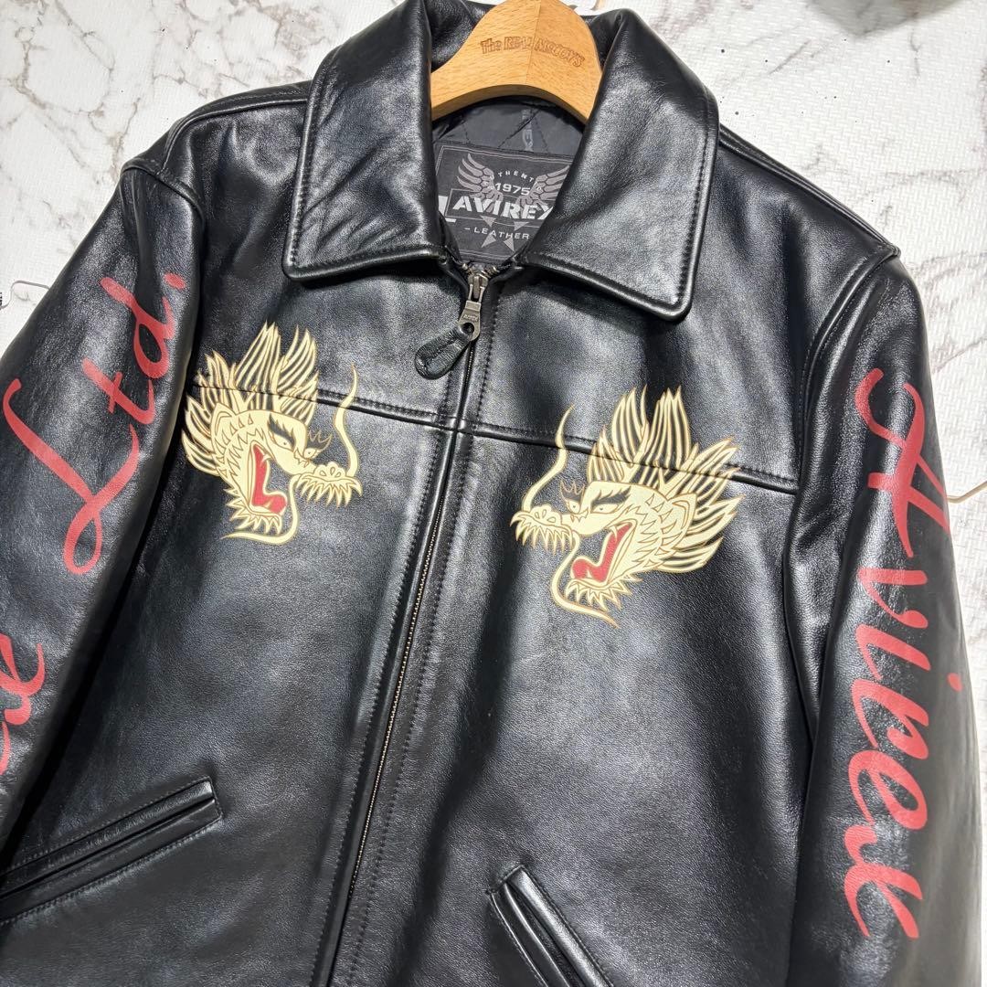 AVIREX sheepskin Leather Jacket Blouson Coat Men Size XL black Genuine