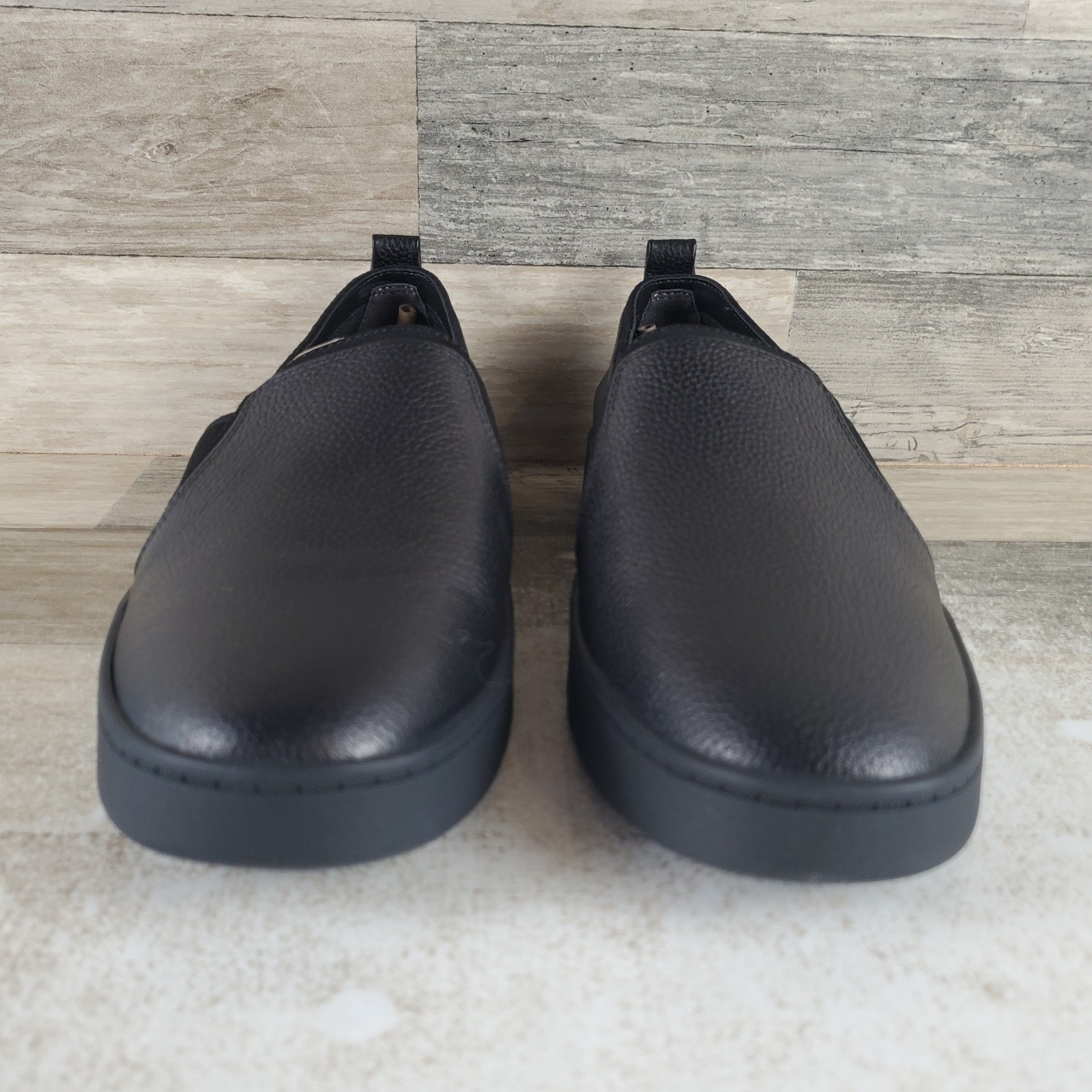 Vionic Cambria Womens Loafer Sz 8.5 Black Leather Elastic Gore Slip On Round Toe