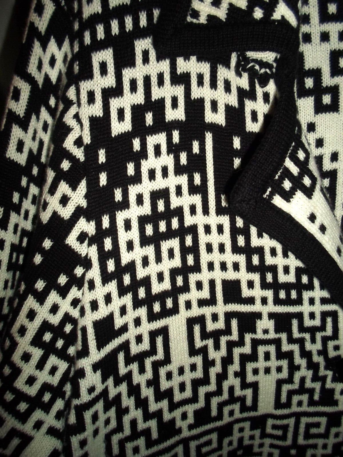 Chaus Womens XL Single Button Black & White Knit Cardigan Sweater Collared Lapel