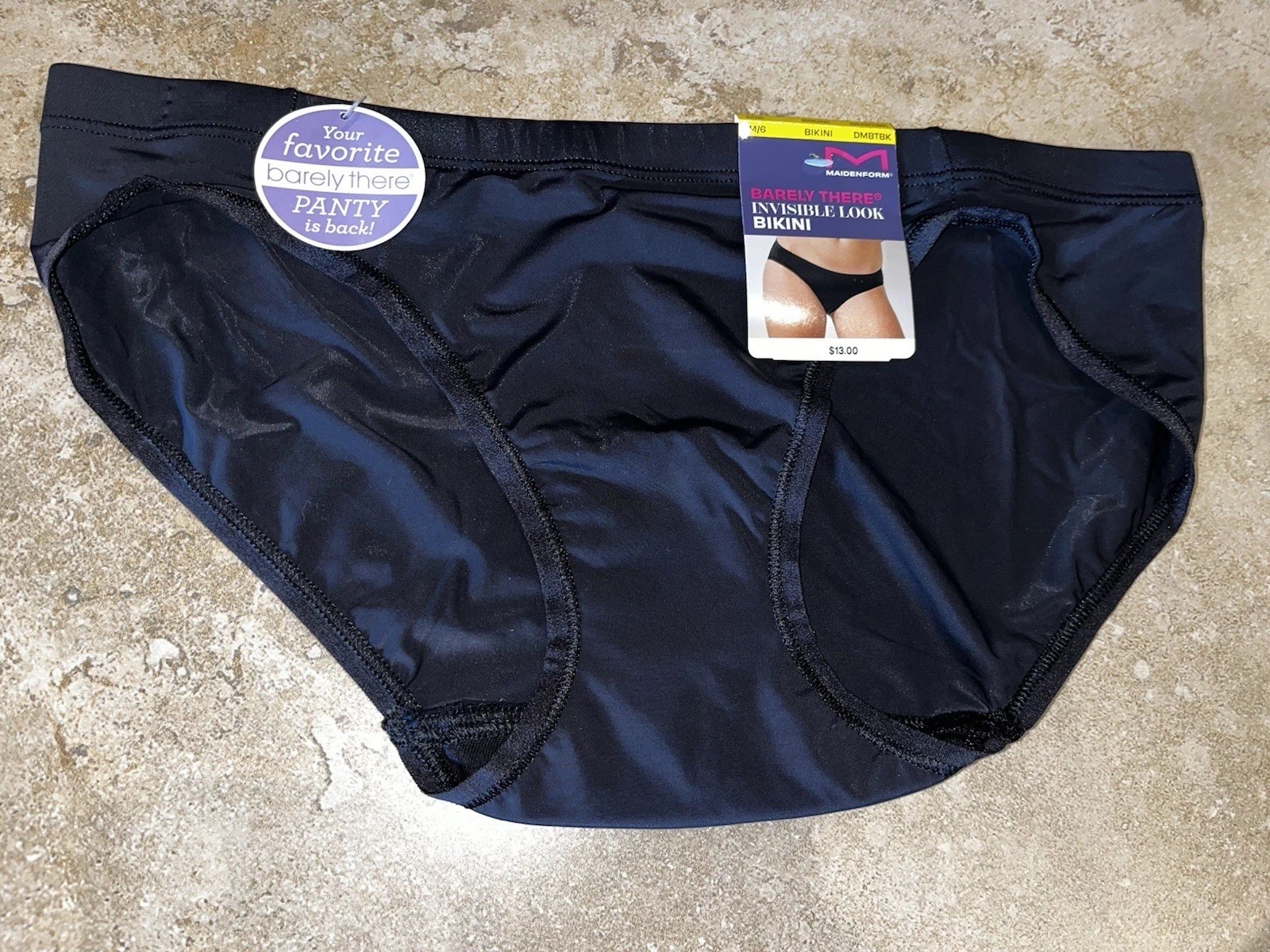 NWT Maidenform Invisible Look BARELY THERE Black Bikini Panty Medium 6