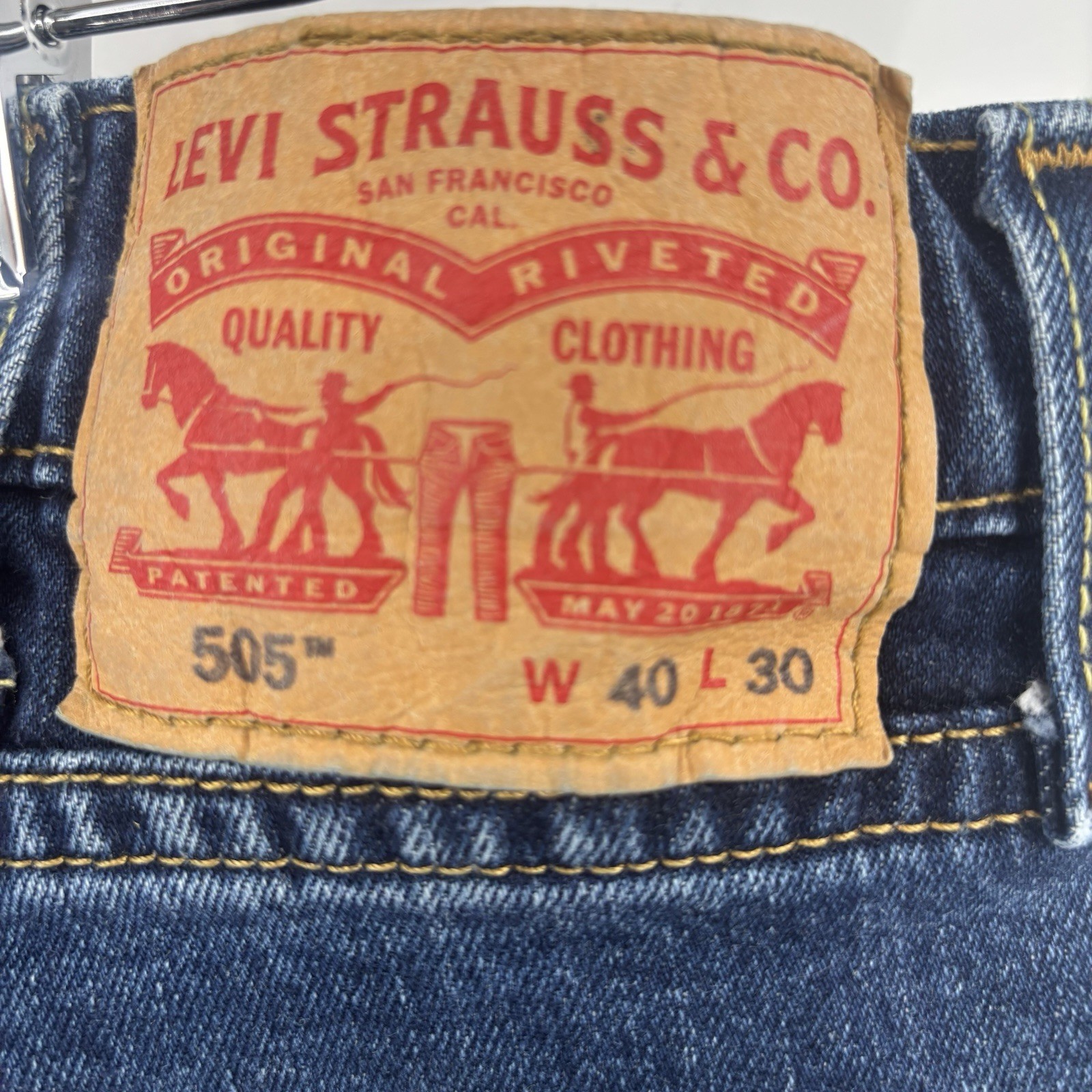 Levi 505 Jeans Men 40×30 Blue Stretch Denim Straight Leg Cowboy 90’s Logo USA