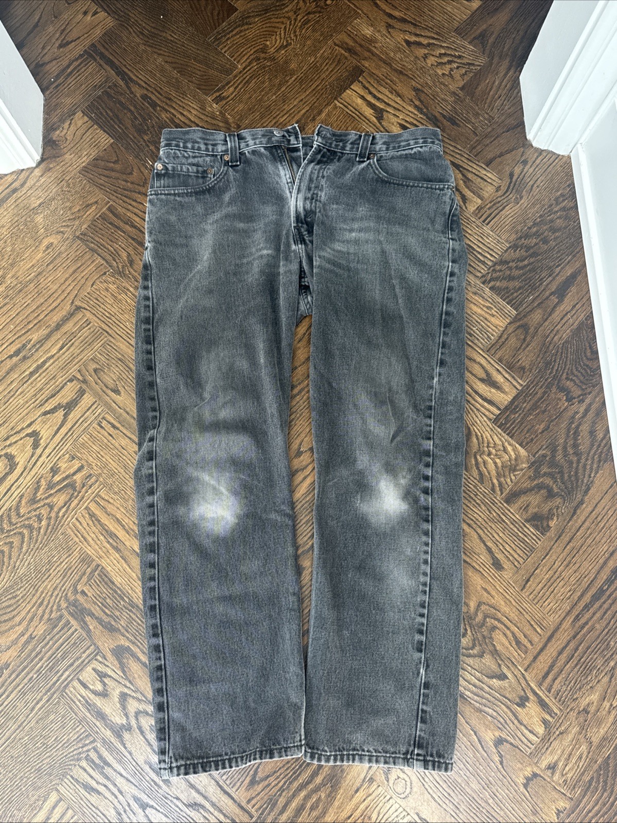 BLACK/DARK GRAY Levi’s 505 Regular Fit Washed Jeans – Black, 34Wx30L Vintage