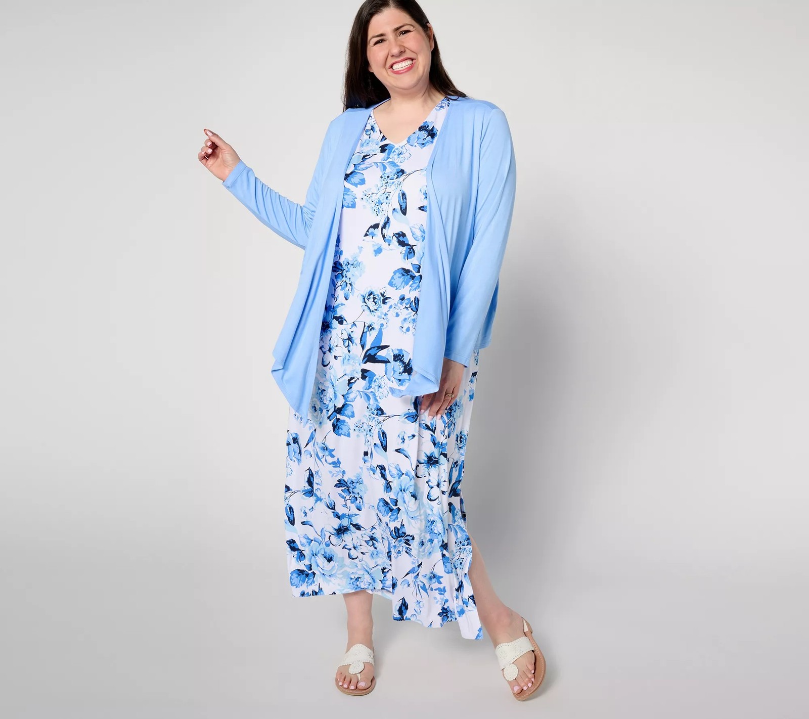 Belle by Kim Gravel Regular Better Together Dress and Shrug Set Indigo Rose XL N