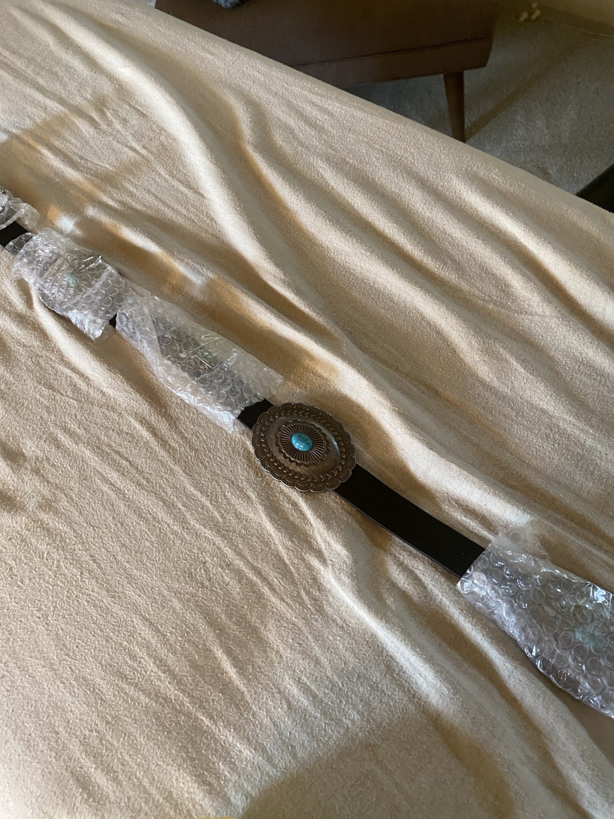 Leather Belt Silver & Faux Turquoise 1X/2X/3X Cold water Creek Never Worn 53”