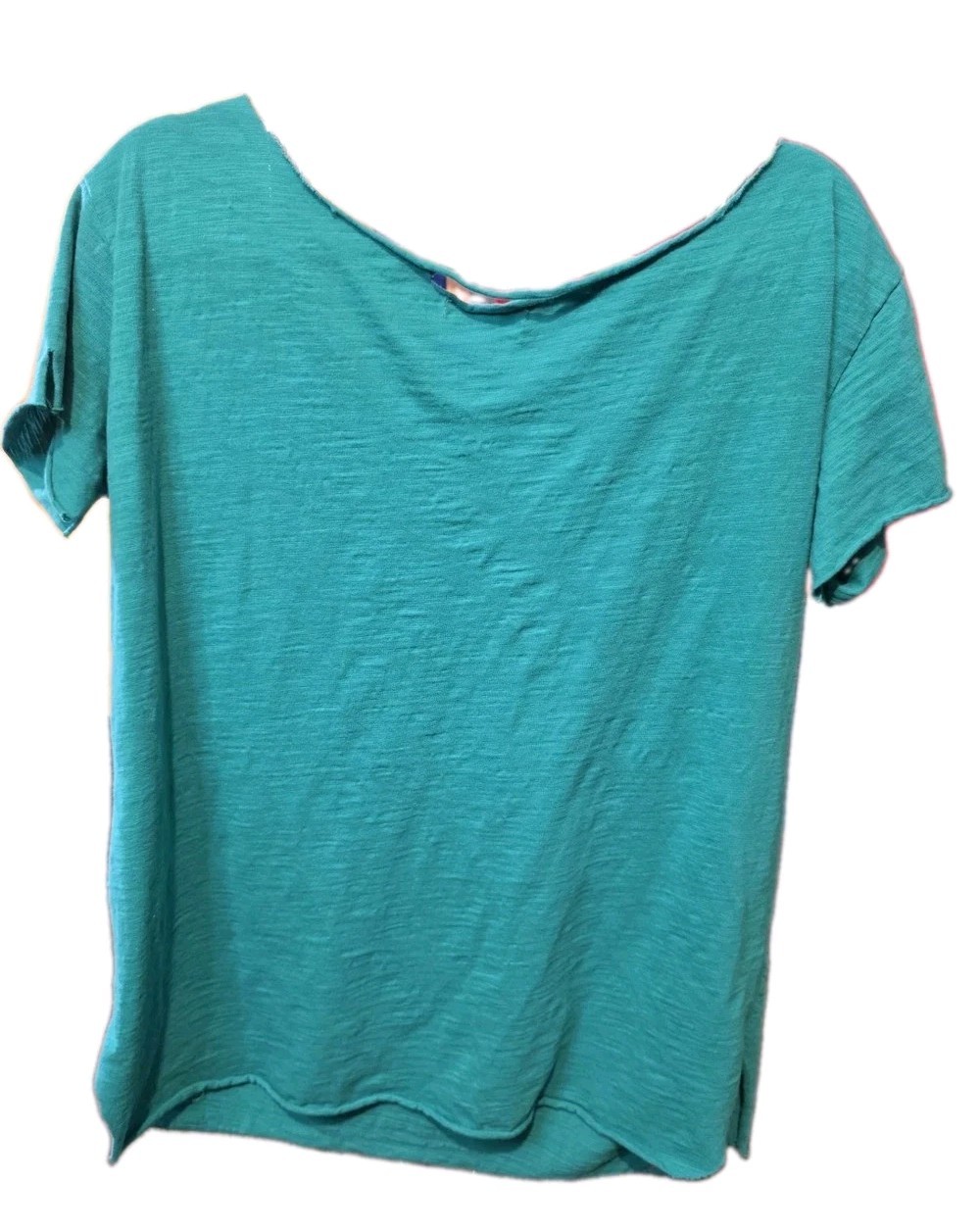 A Rare Bird Womens Turquoise Distressed Ripped T-Shirt Size L/XL NWOT