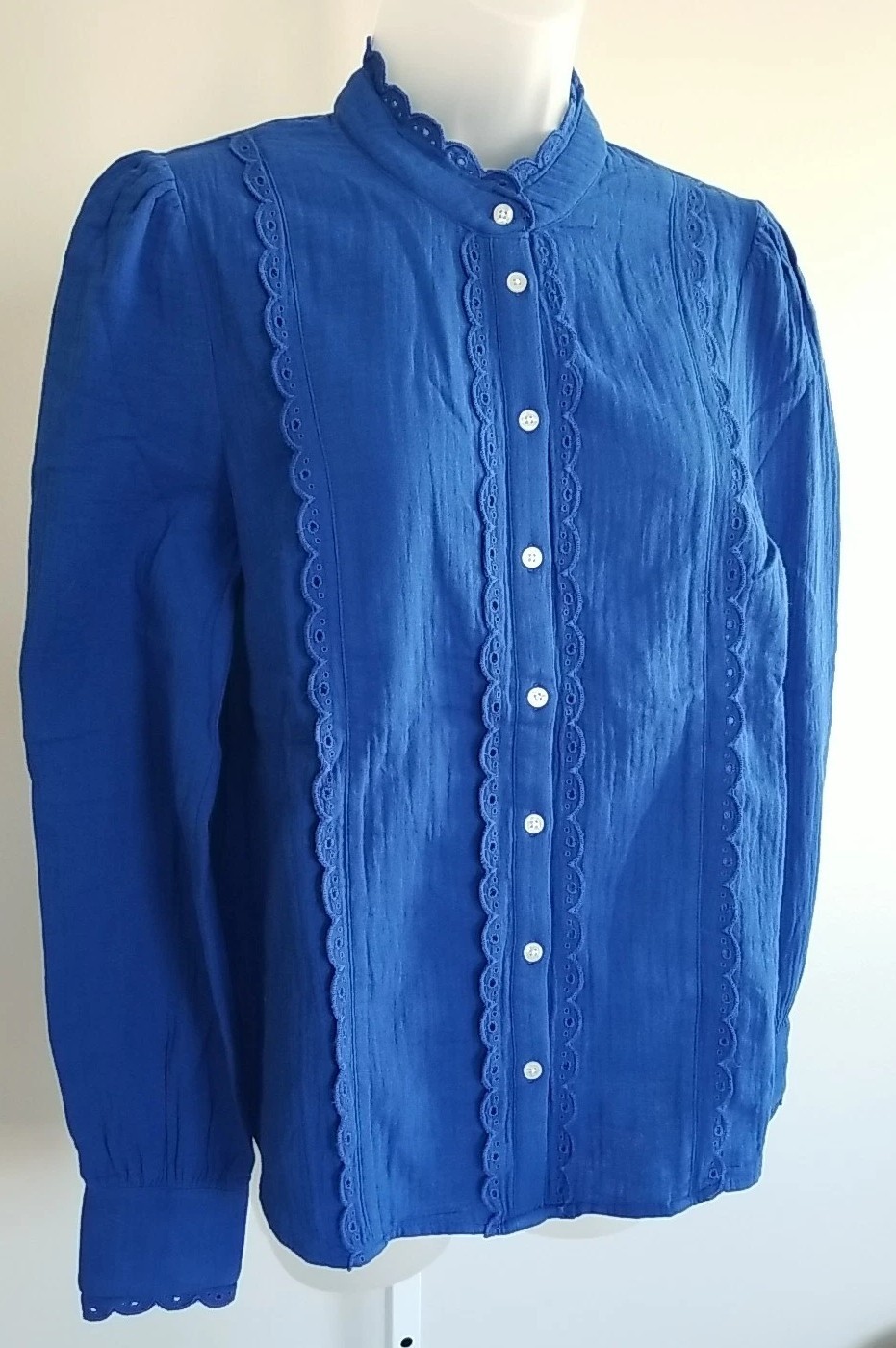 Boden Double Cloth Scallop Blouse US 6 NWT Cobalt Bright Blue Broderie Eyelet
