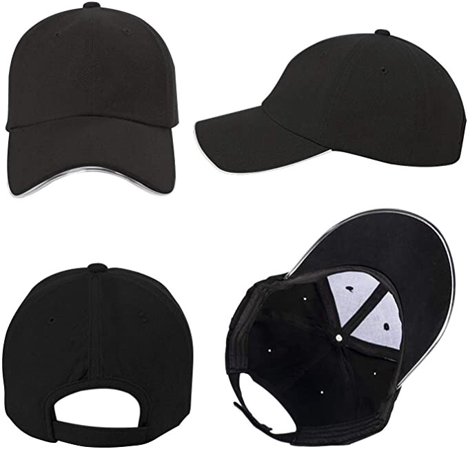 White LED Light Black Baseball Cap Hat Glow Brim Night Party Adjustable -Running