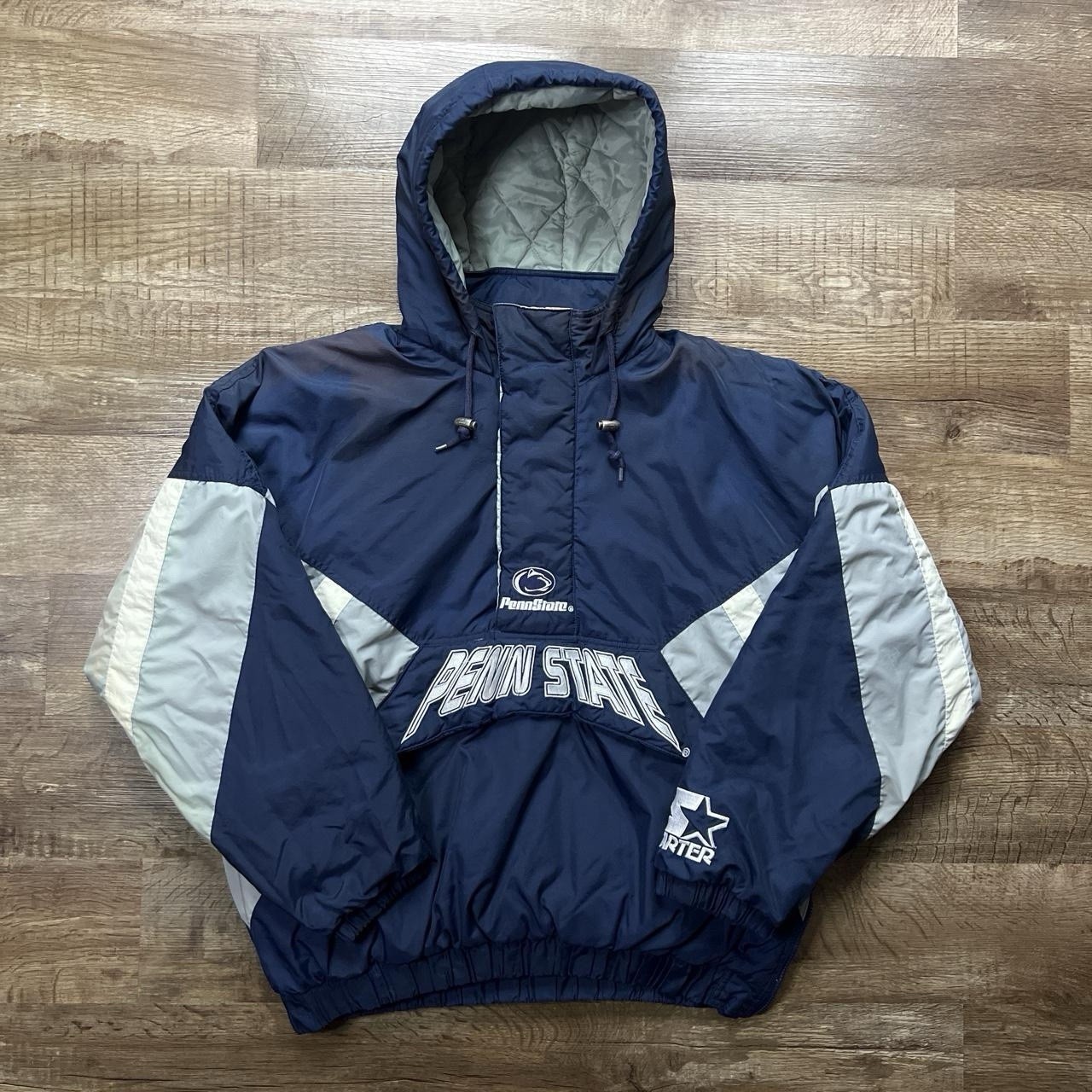 Vintage 90s Starter Penn State Navy Blue Kangaroo Pocket Puffer Jacket Size XL