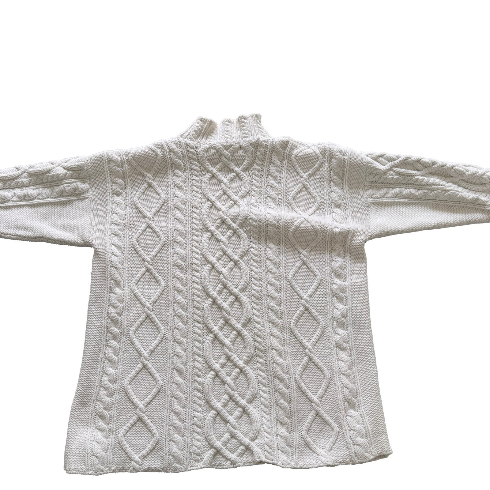 Hand Frame Knit Cream Cable Knit Mock Neck Sweater Womens Fisherman Cotton M