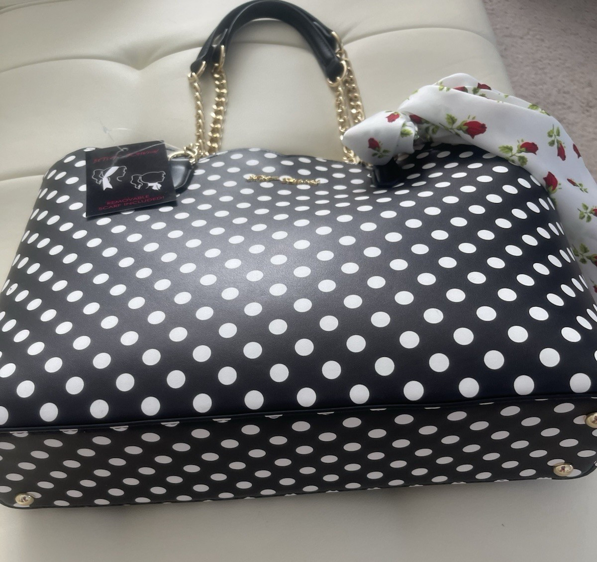 Betsey Johnson XO Tote Black/White Polka Dots Shoulder Bag Purse NWT