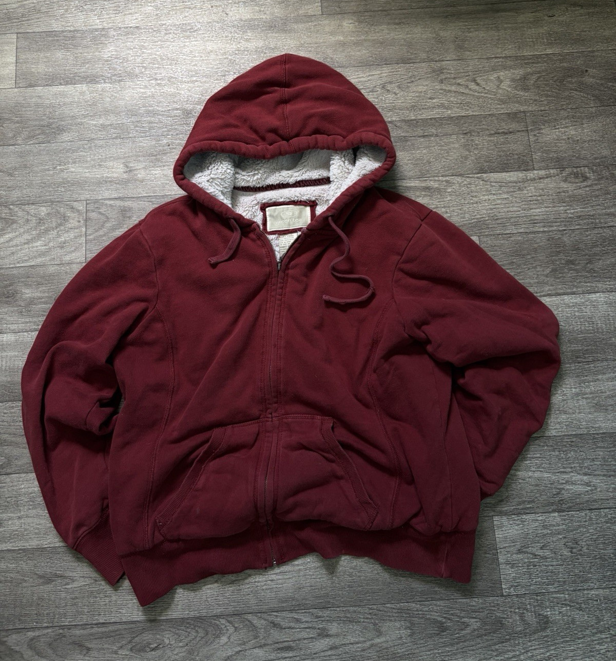 Green Tea Women’s Burgundy Full Zip Hooded Fleece Hoodie w/ Pockets Size L
