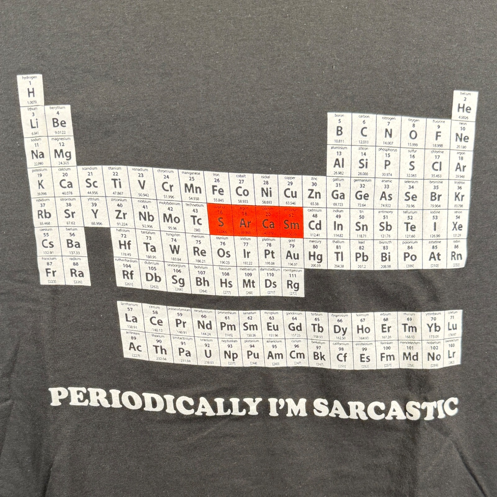 Periodically I’m Sarcastic Table of Elements Mens Novelty T-Shirt Large NWOT