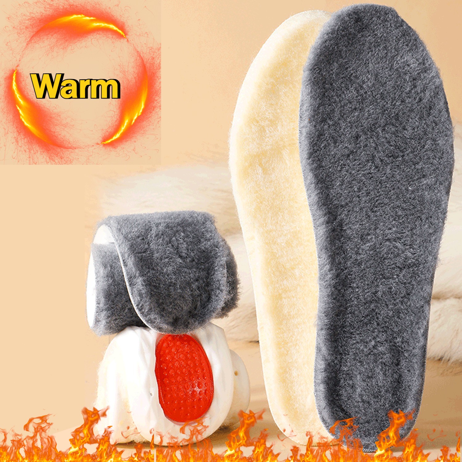 Premium Warm Thick Wool Fur Fleece Insoles Cozy & Fluffy Breathable Shoe Inserts