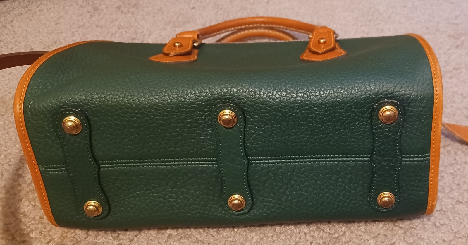 Vintage Dooney & Bourke Green Brown Satchel Top Handle Bag Gold Hardware