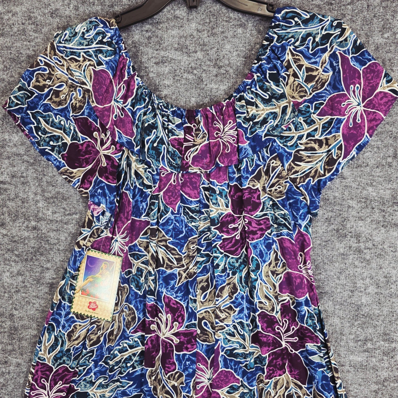 VTG Hilo Hattie Maxi Dress Large Hawaiian Floral Ruffled Tropical Muumuu Luau