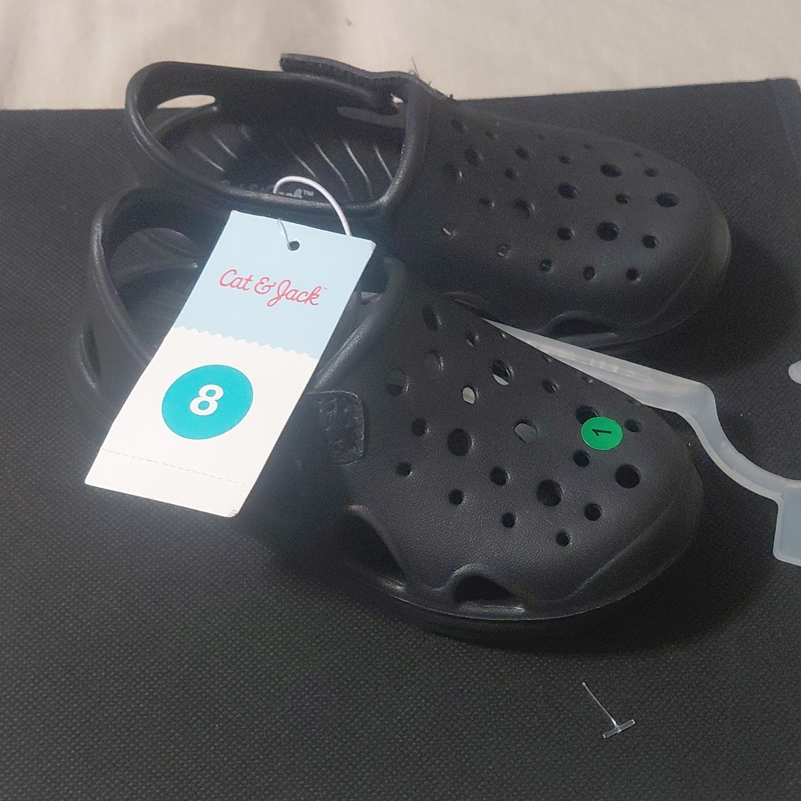 Cat & Jack Unisex Kids Black Clog Sandals Size 8 Hook & Loop Strap