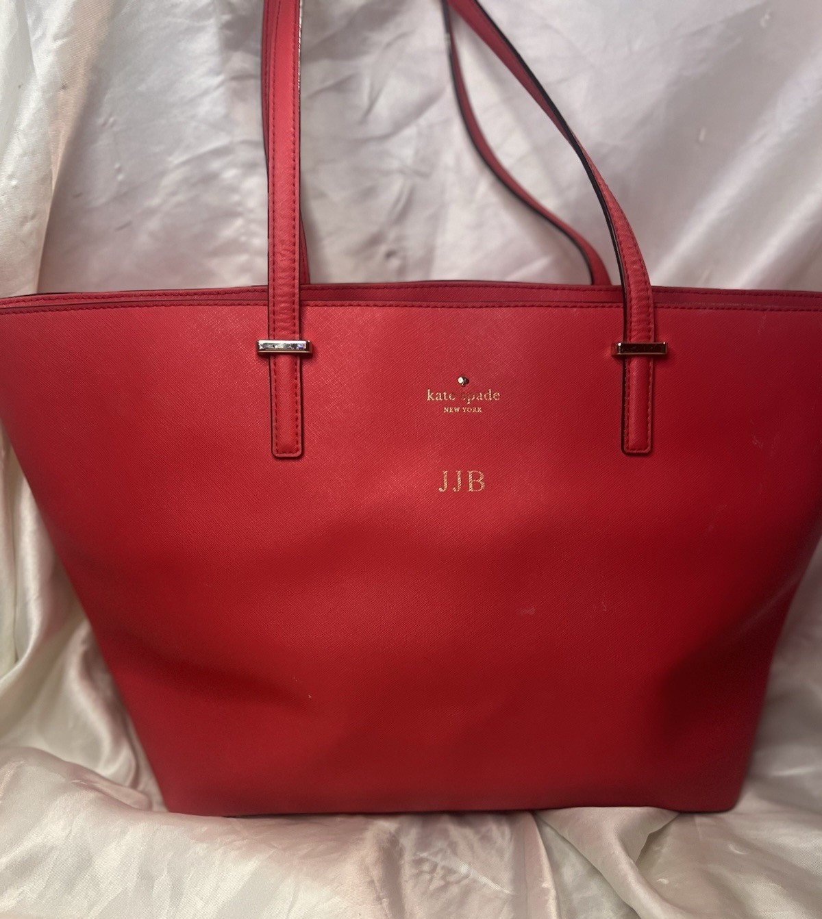 Kate Spade New York Red Tote Bag Monogram Hot Stamped Initials Women