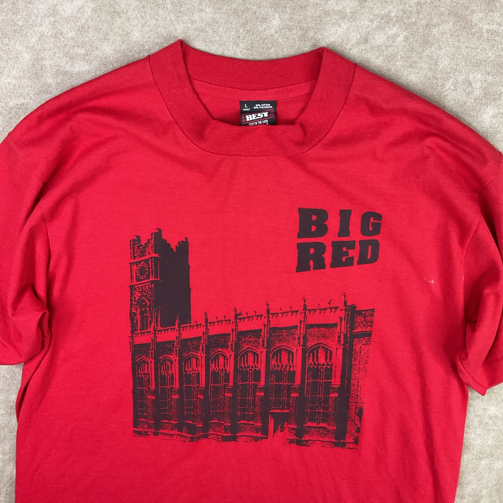 Vintage Big Red T-Shirt Sz L Western University 80s 90s Single Stitched 50/50