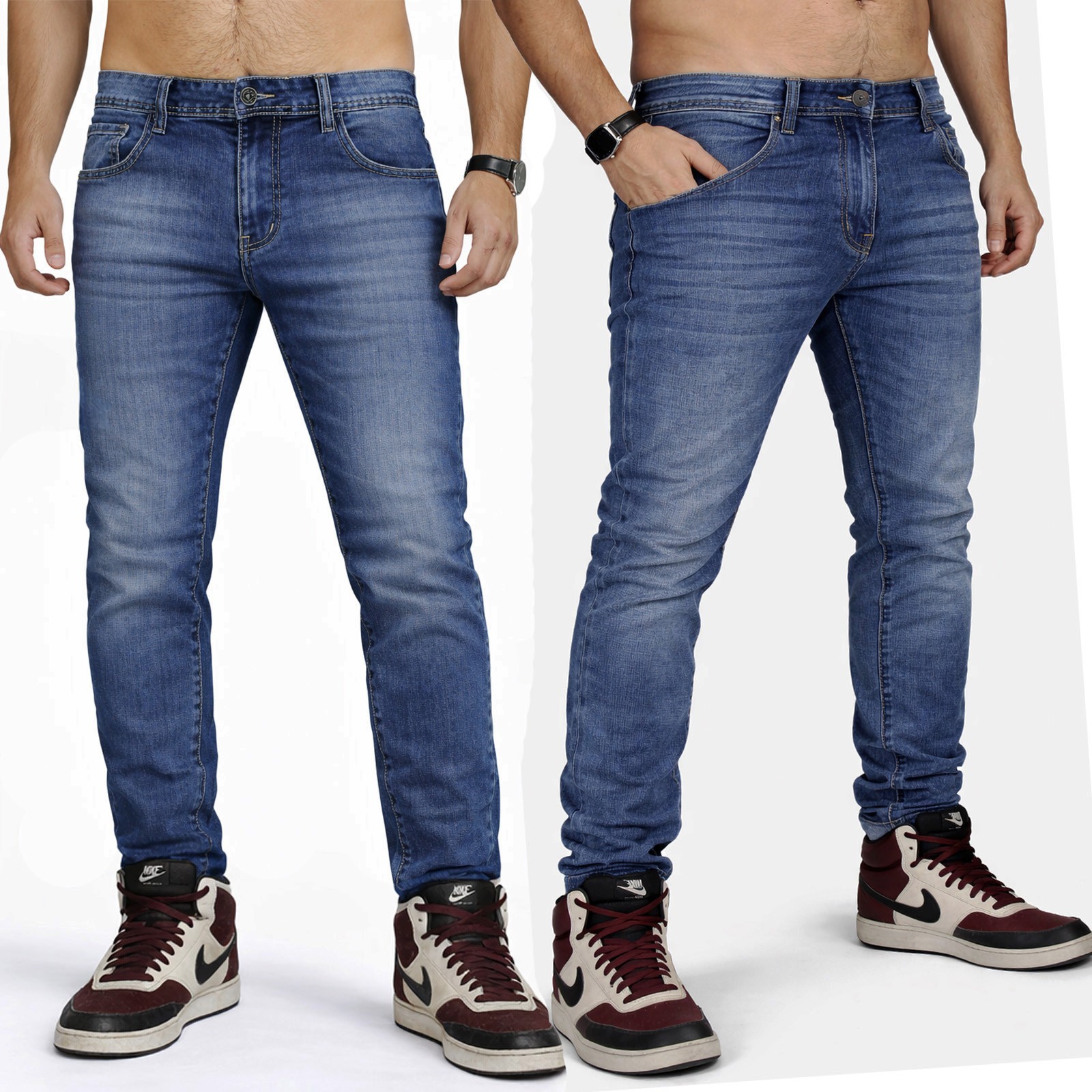 Andrea Falco Mens Slim Comfort Stretch Denim Jeans 5-Pocket Blue W30-W42