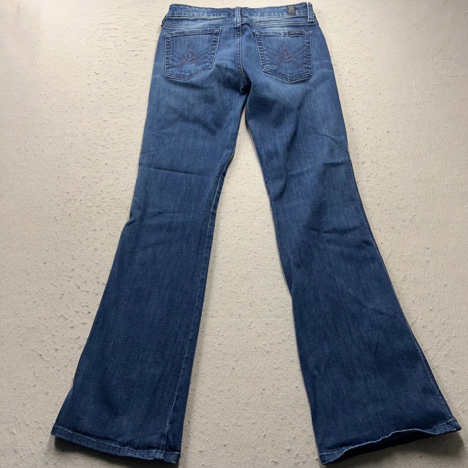 7 For All Mankind A Pocket Flare Jeans Blue Denim Wash Womens Size 27 1341