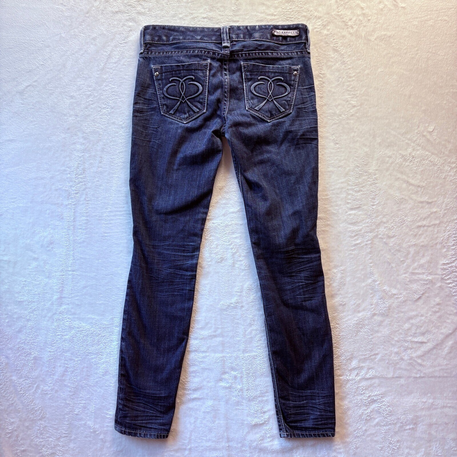 Express Jeans Women 0 Short Blue Low Rise Skinny Raised Back Pocket Design