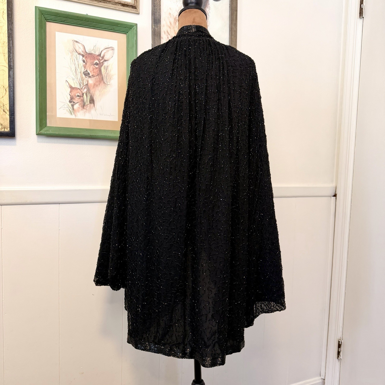 Vtg 60s 70s Silk Duster Opera Cape Beaded Kimono Whimsigoth Stevie Nicks Witchy