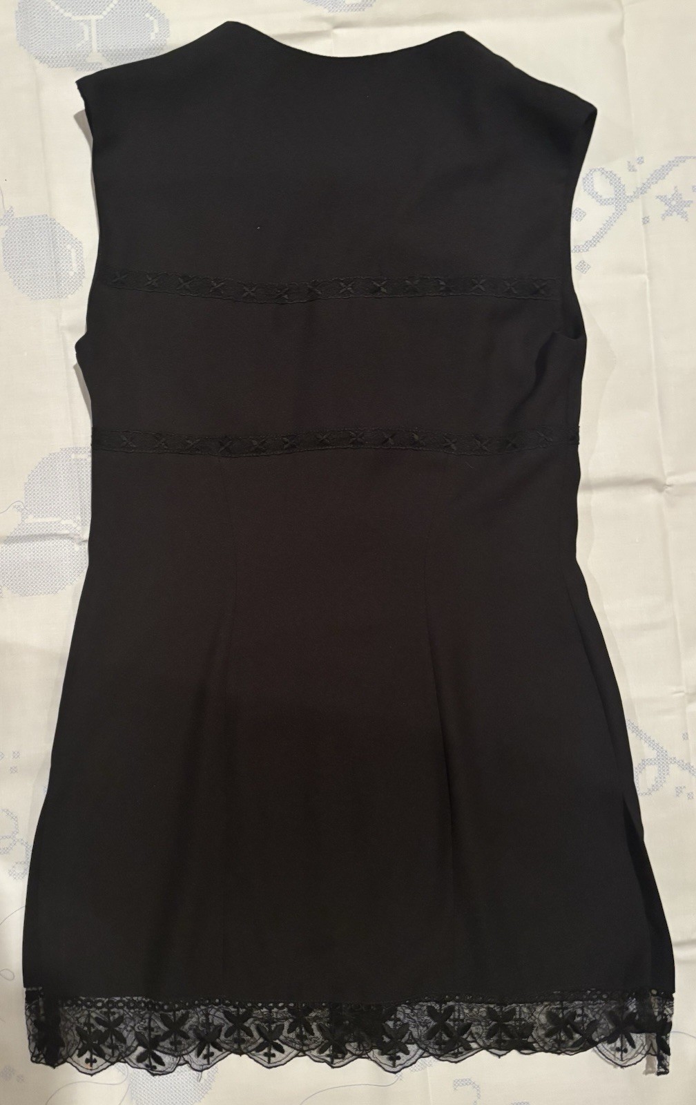 Nouritano By Karess Paris Sleeveless Black Button Up Tunic Lace Hem Vintage