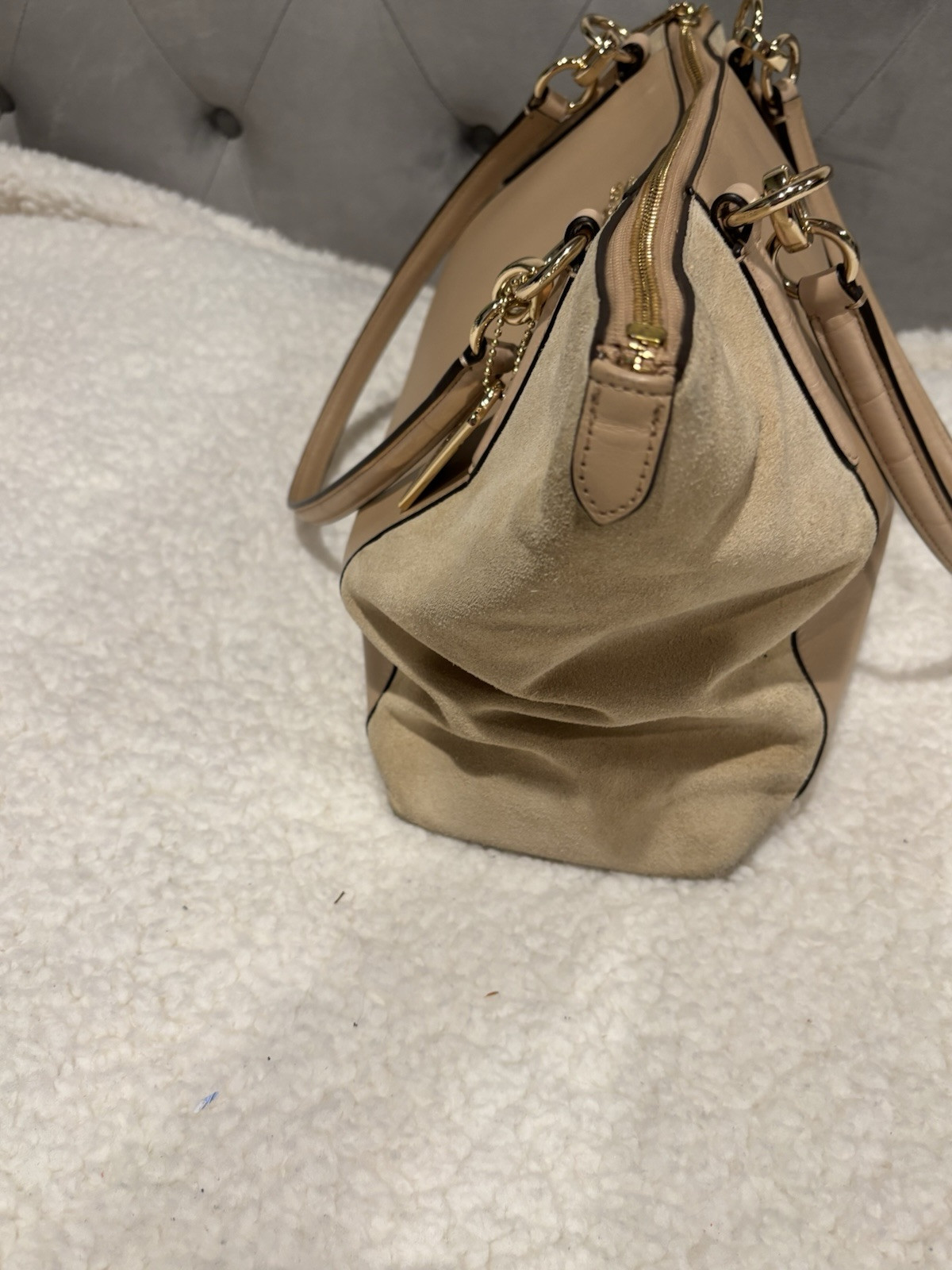 Coach Shoulder Tote “Ava” Leather Suede Two tone Nude Pre-Loved