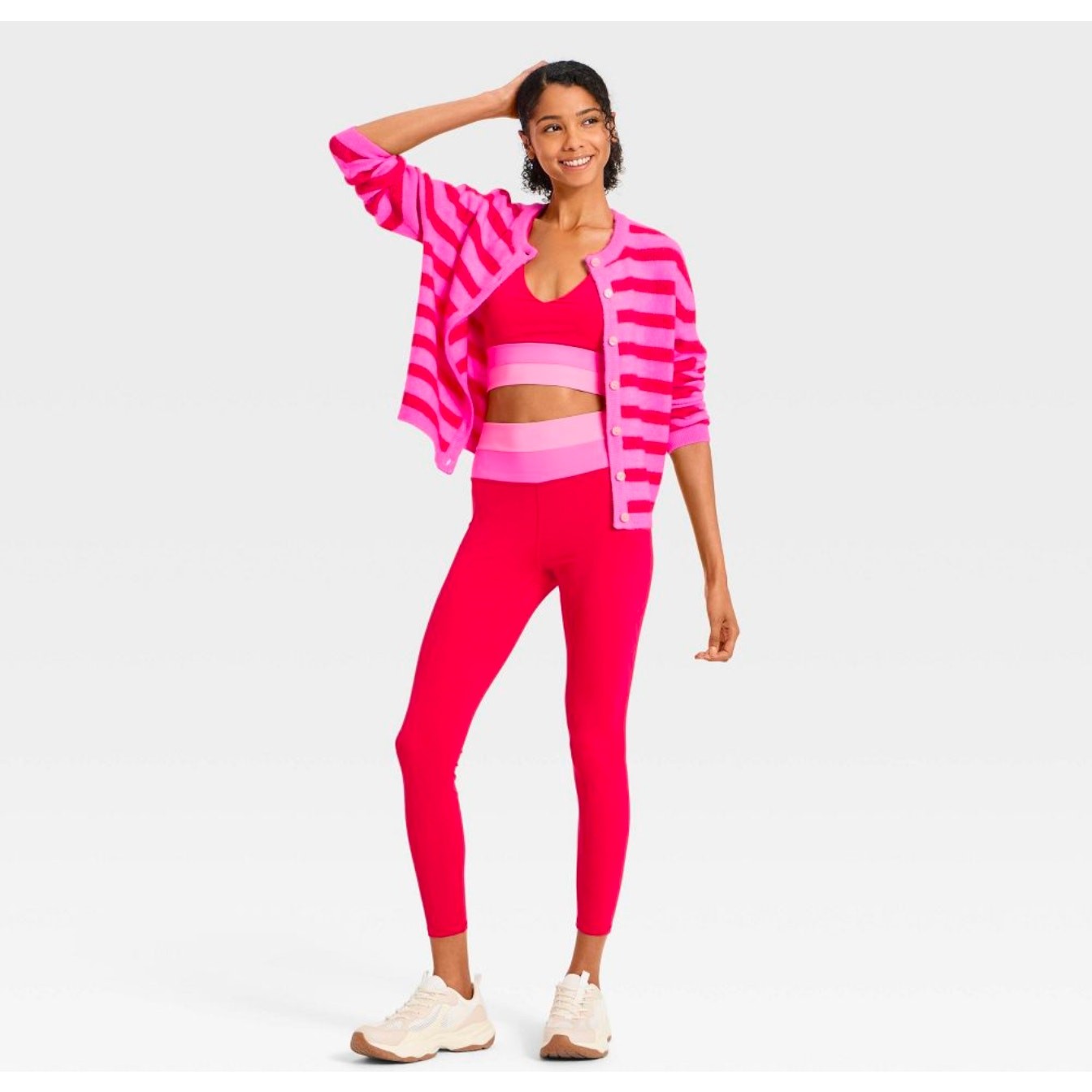 Joylab Bright Pink Striped Button Up Cardigan XS