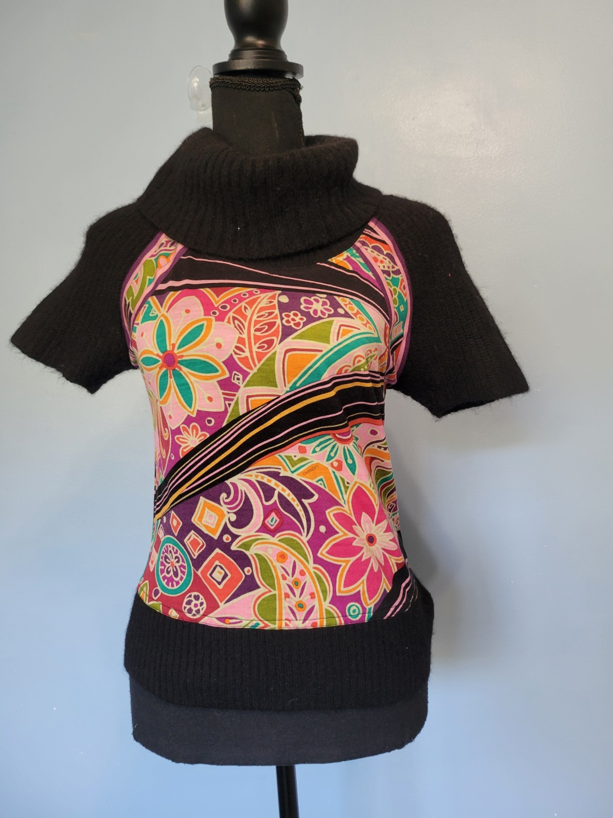 Leonard Fashion Japan Wool Blend Mixed Media Top Size 3 XS? see measurents