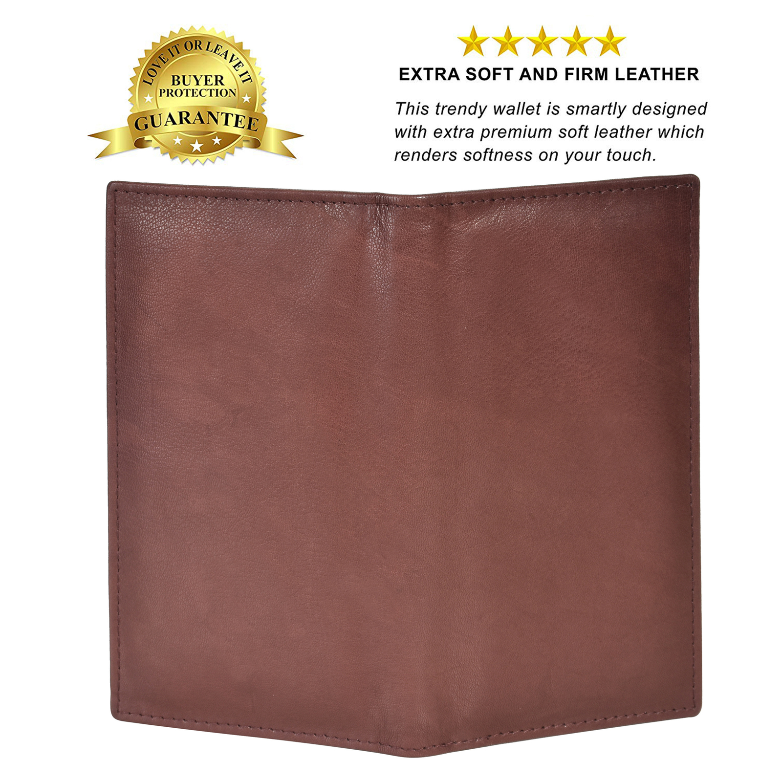 Leatherboss Genuine Leather PLAIN Checkbook Cover with ID Slot, Dark Brown