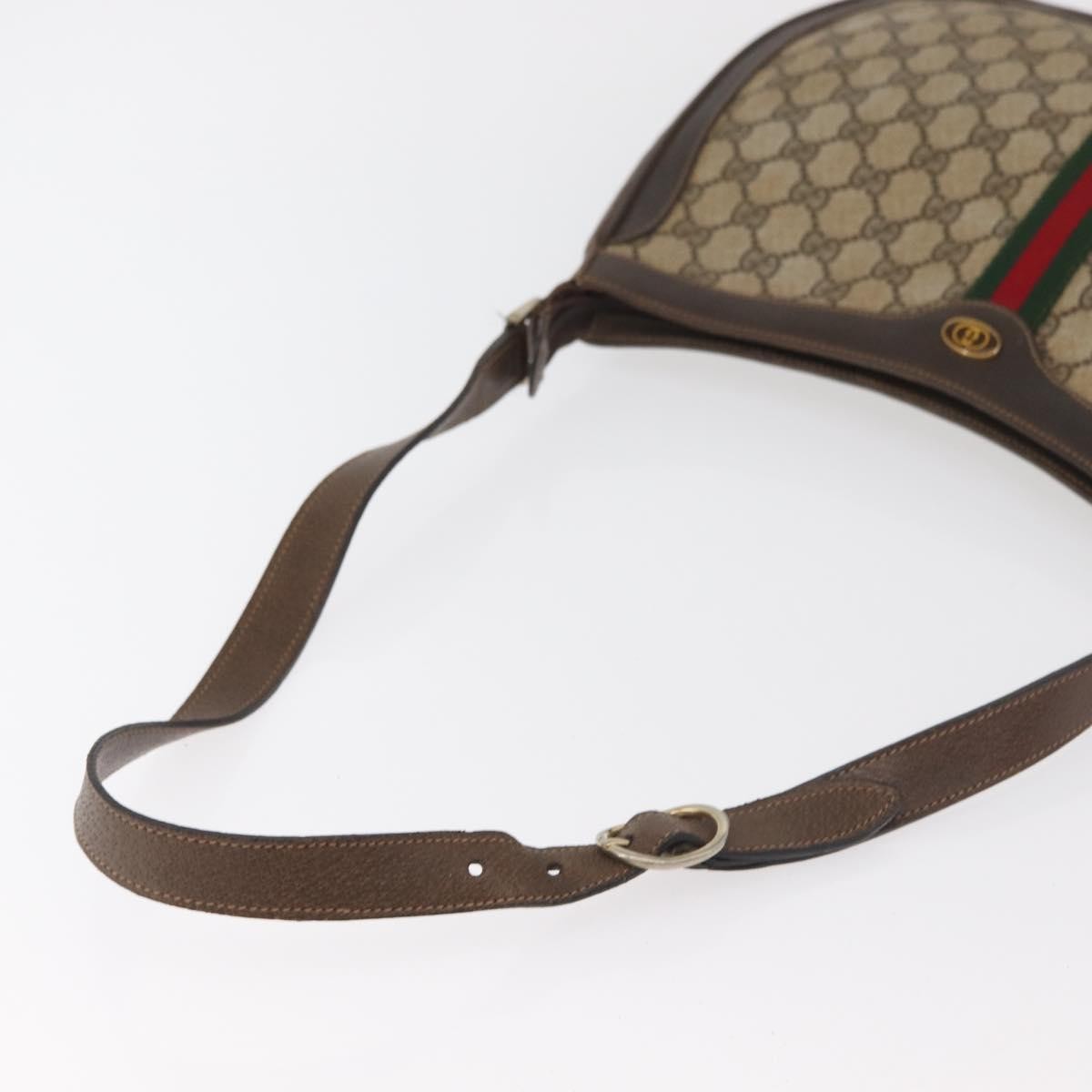 GUCCI GG Supreme Web Sherry Line Shoulder Bag PVC Beige Gold Auth 182476