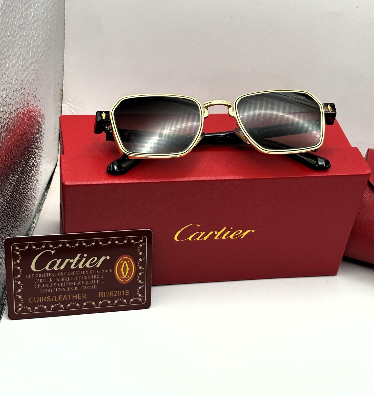 Luxurious Cartier Brown Body Black Transparent Sunglasses With Pouch And Box