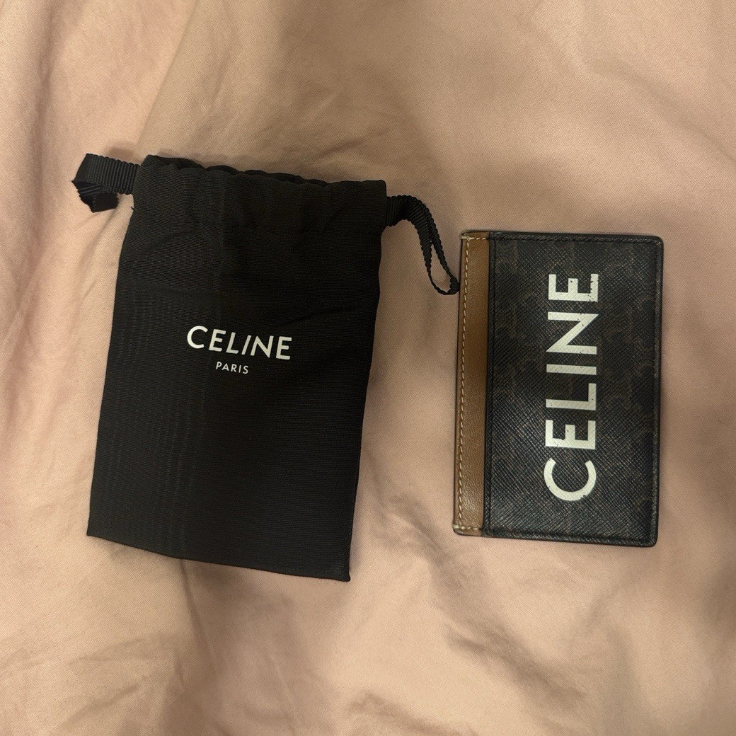 CELINE Logo Card Holder Wallet for Women Brown Beige Credit Card
