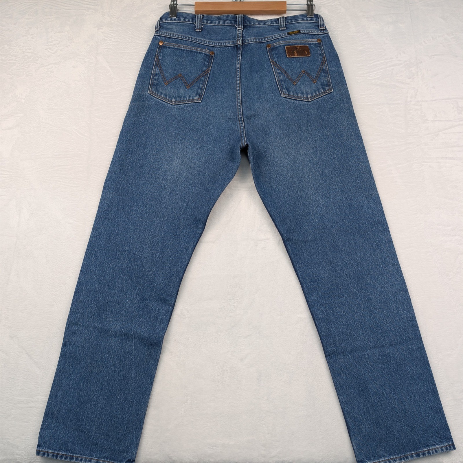 VTG Wrangler Jeans Men 34×30 Blue Broken Twill Denim Straight Leg Leather 90s