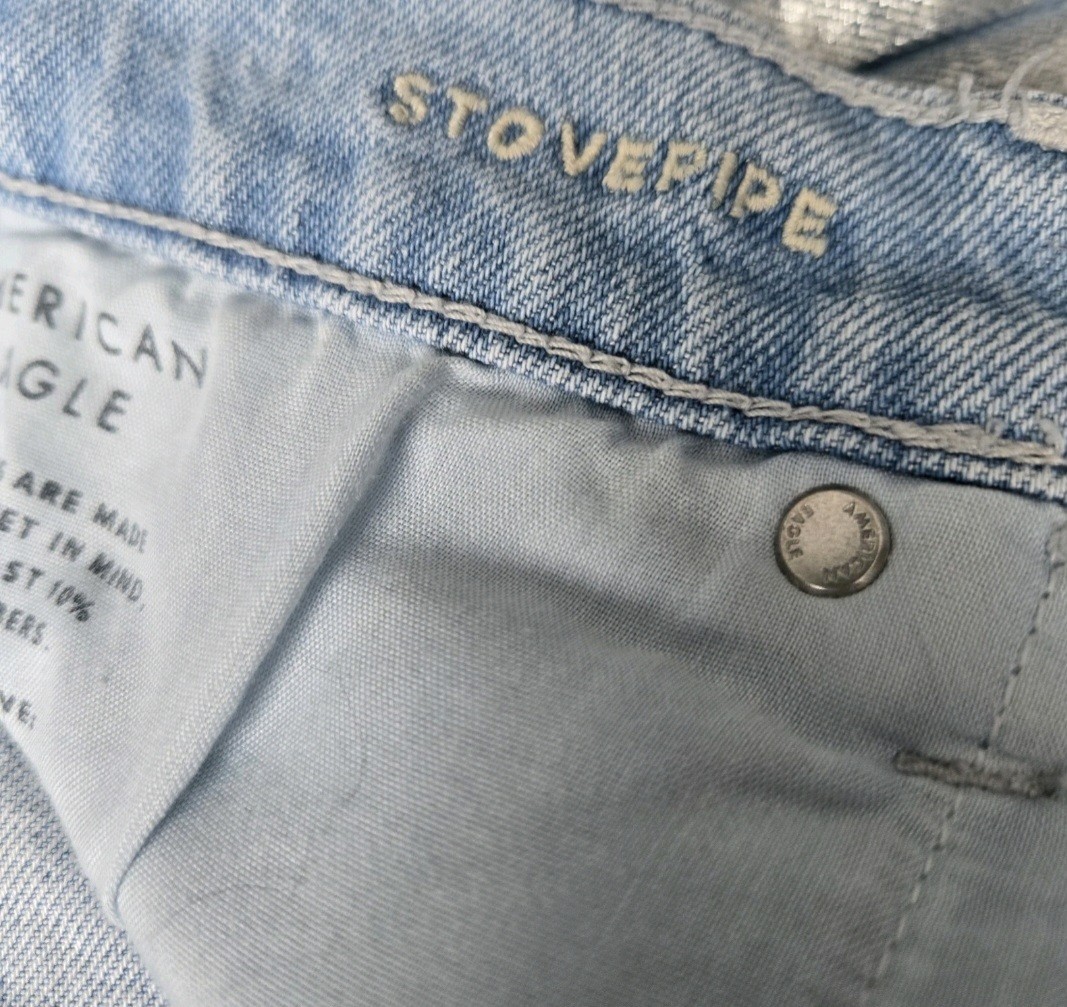 American Eagle Stovepipe Jeans Womens 4 Long High Rise Metallic Side Stripe