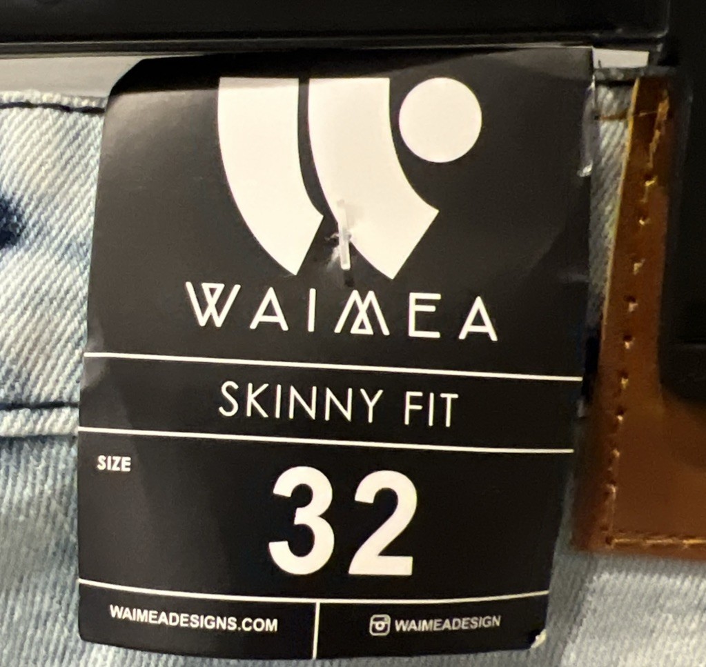 WAIMEA Lt. Blue/White Stripe Distressed Stretch Denim Mens Skinny Fit 32×32 NEW